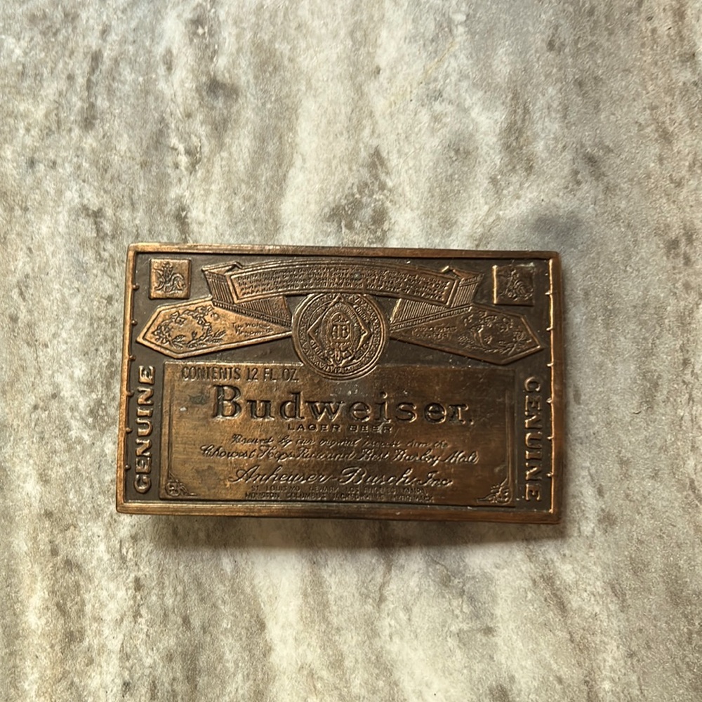 Budweiser brass belt buckle, vintage